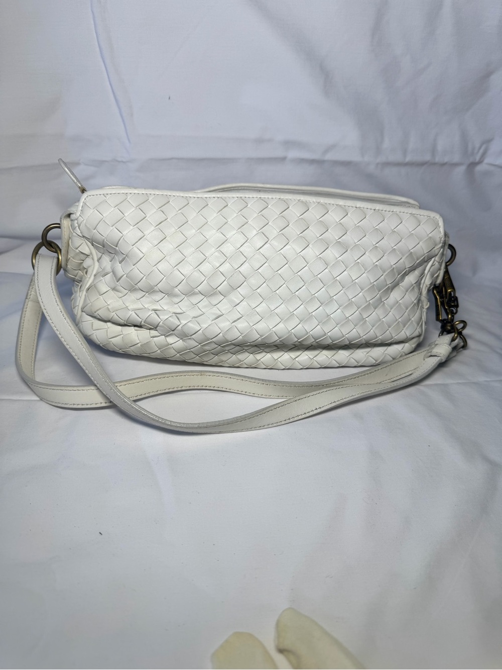 Bottega Veneta White Woven Crossbody Bag